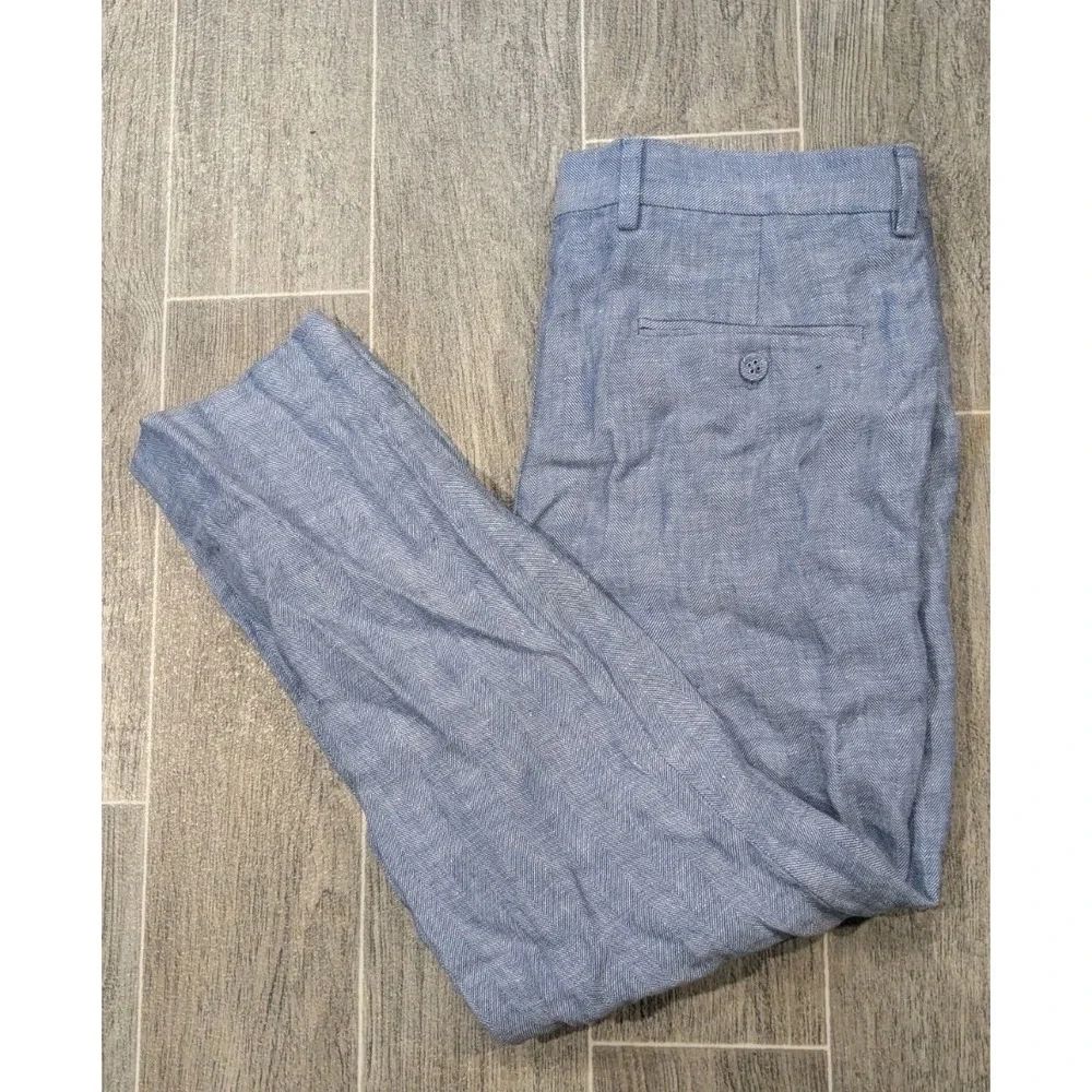 Express 100% Linen Chambray Herringbone Blue Pants Pleated Summer Mens 30x26